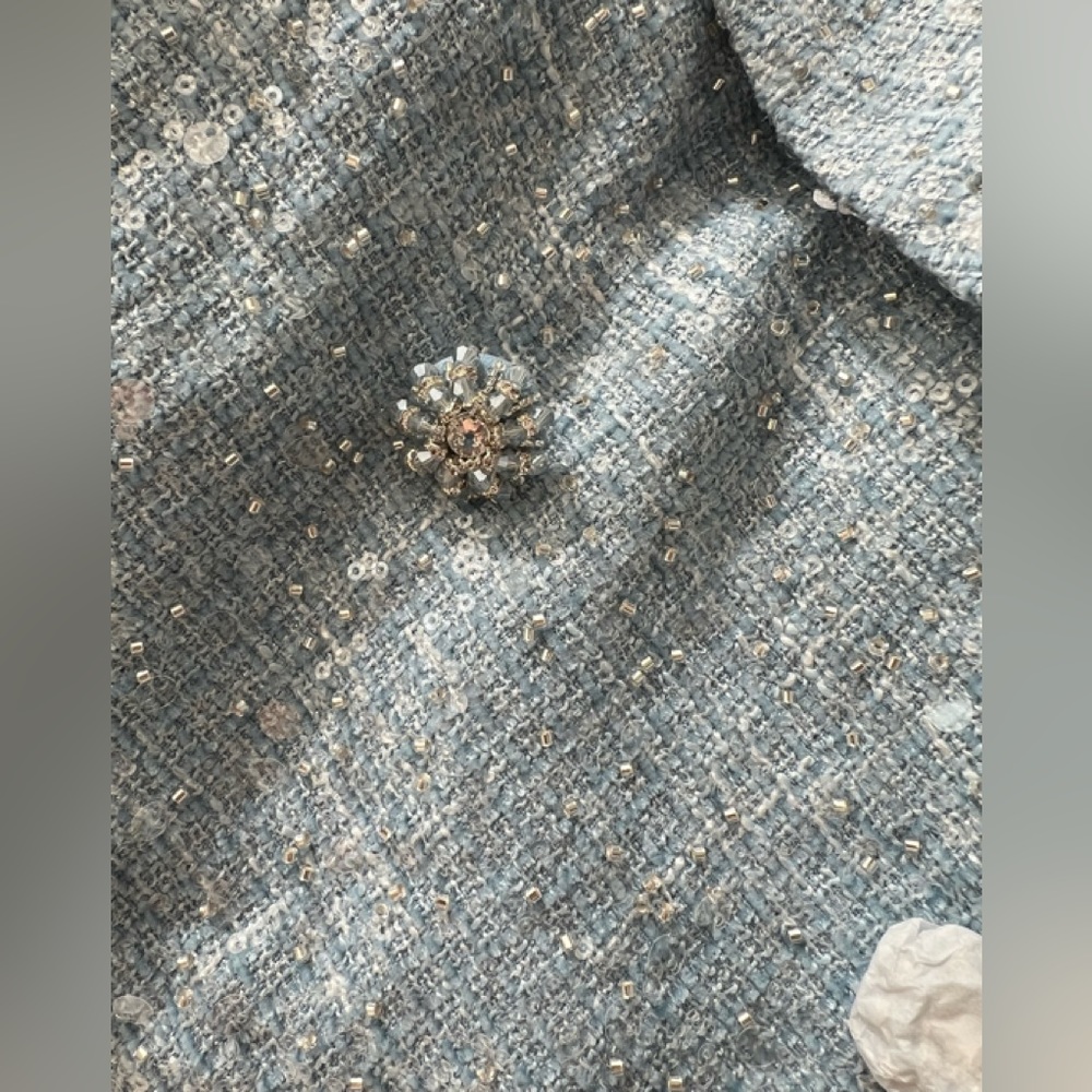 Self Portrait BLUE SEQUIN BOUCLE MIDI DRESS - Picture 3 of 5
